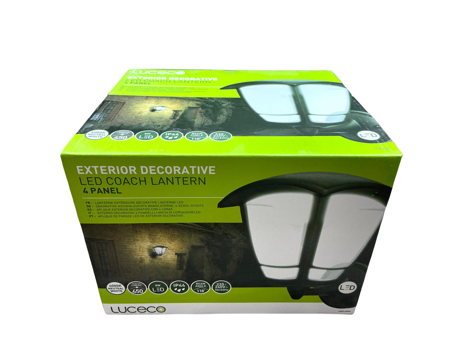 2 x Luceco LED Coach Lantern IP44 Black Outdoor Wall Light 4000K 8W 450lm Pair