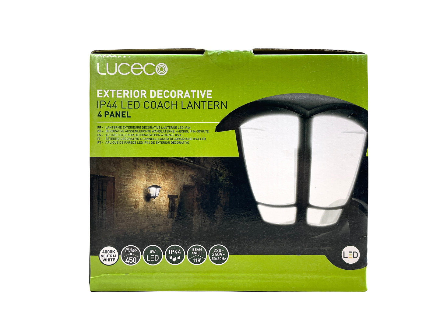 2 x Luceco LED Coach Lantern IP44 Black Outdoor Wall Light 4000K 8W 450lm Pair