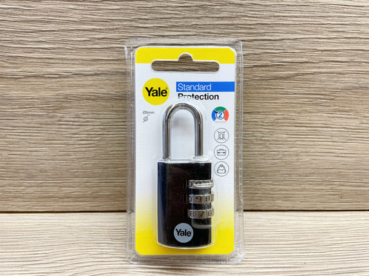 Yale 3-Digit Combination Padlock | 28mm | Black | Brand New Sealed