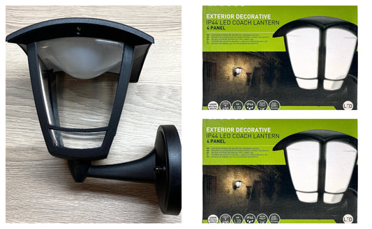 2 x Luceco LED Coach Lantern IP44 Black Outdoor Wall Light 4000K 8W 450lm Pair