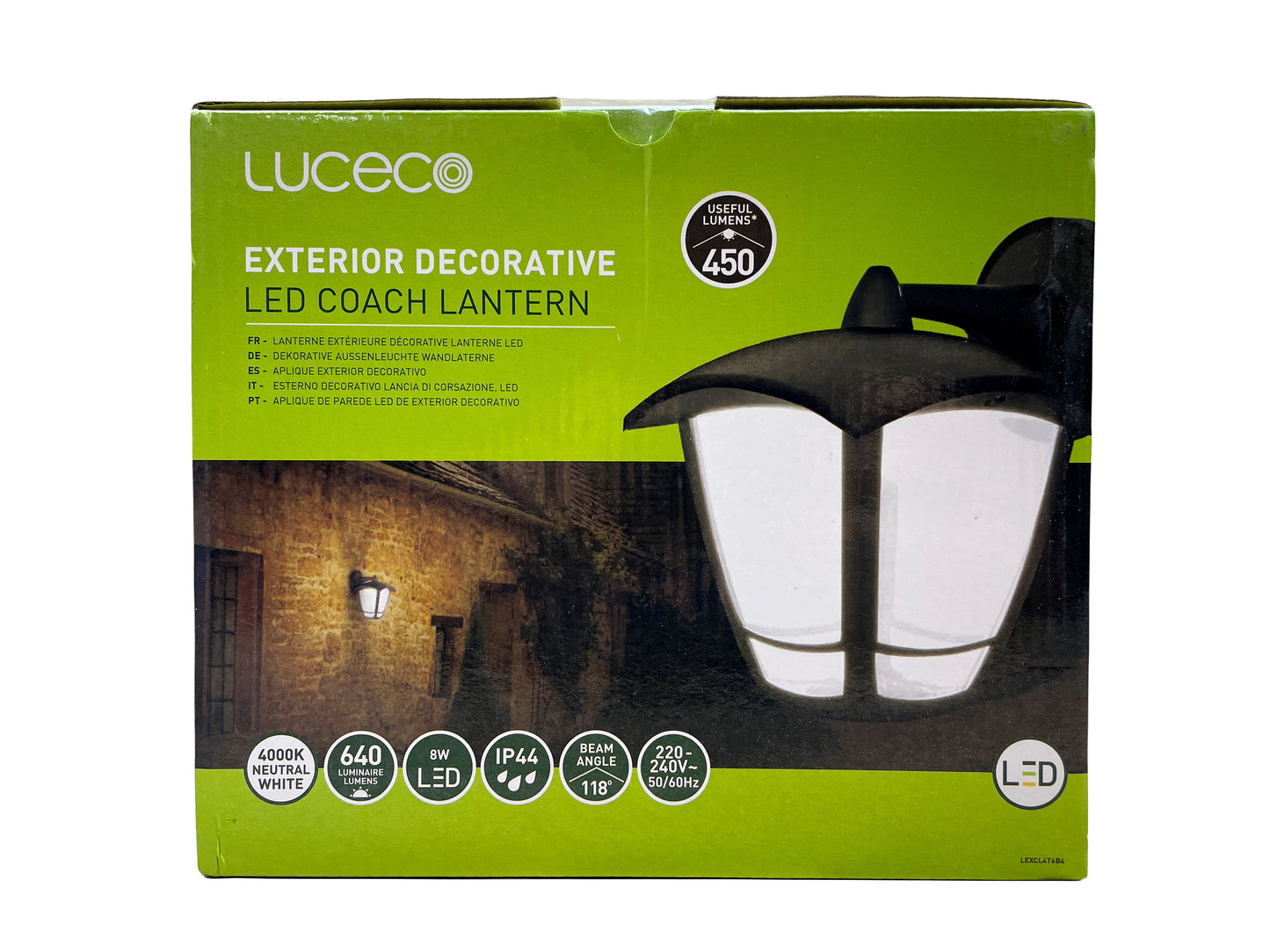 Luceco LED Coach Lantern Outdoor Wall Light | IP44 | 640 Lumens | 8W Black