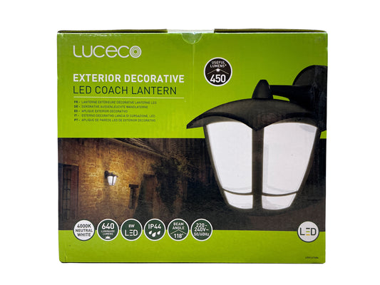 Luceco LED Coach Lantern Outdoor Wall Light | IP44 | 640 Lumens | 8W Black