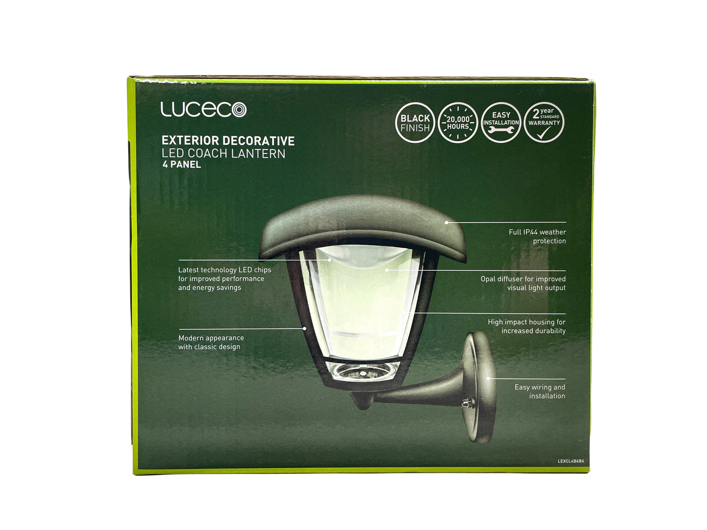 2 x Luceco LED Coach Lantern IP44 Black Outdoor Wall Light 4000K 8W 450lm Pair