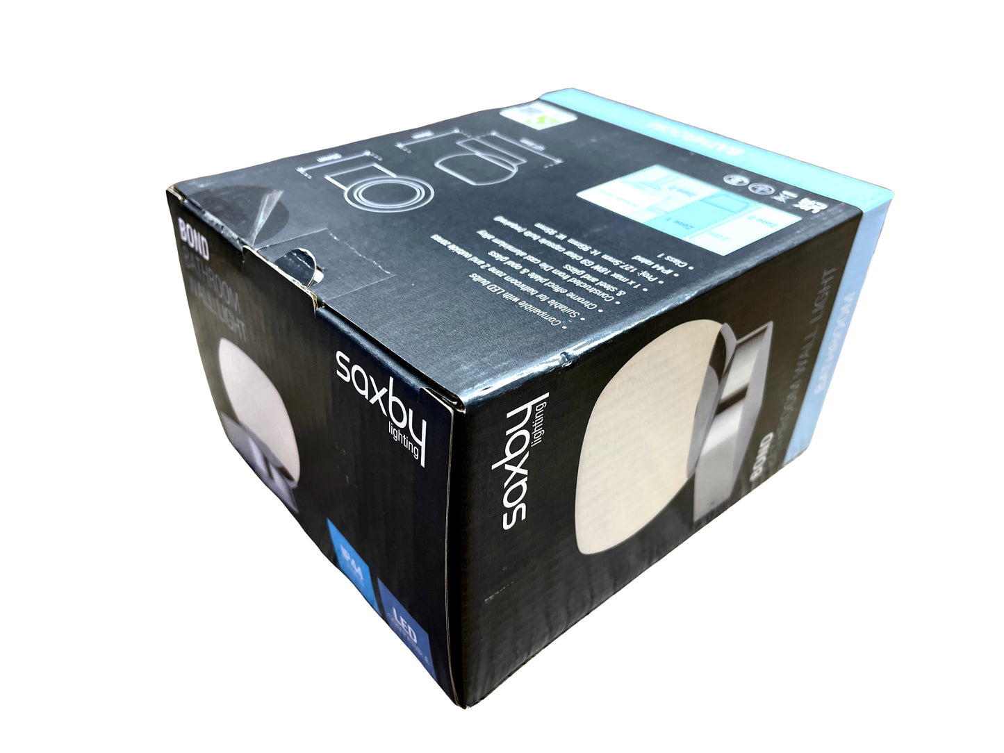Saxby Bond Chrome Opal Glass Bathroom Wet Room Modern Wall Light IP44