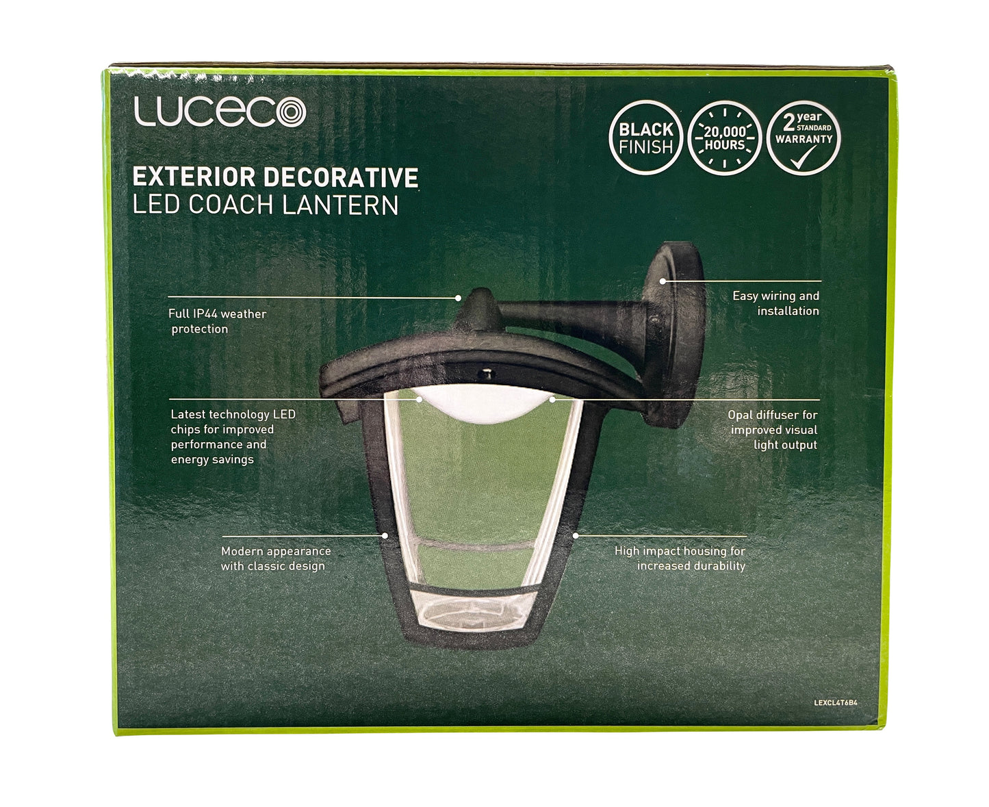 Luceco LED Coach Lantern Outdoor Wall Light | IP44 | 640 Lumens | 8W Black
